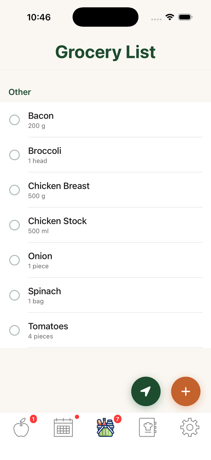 Dinnrd grocery list screen